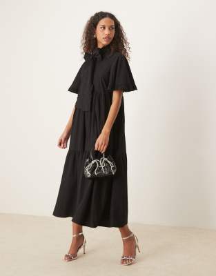 bow midi dress in black