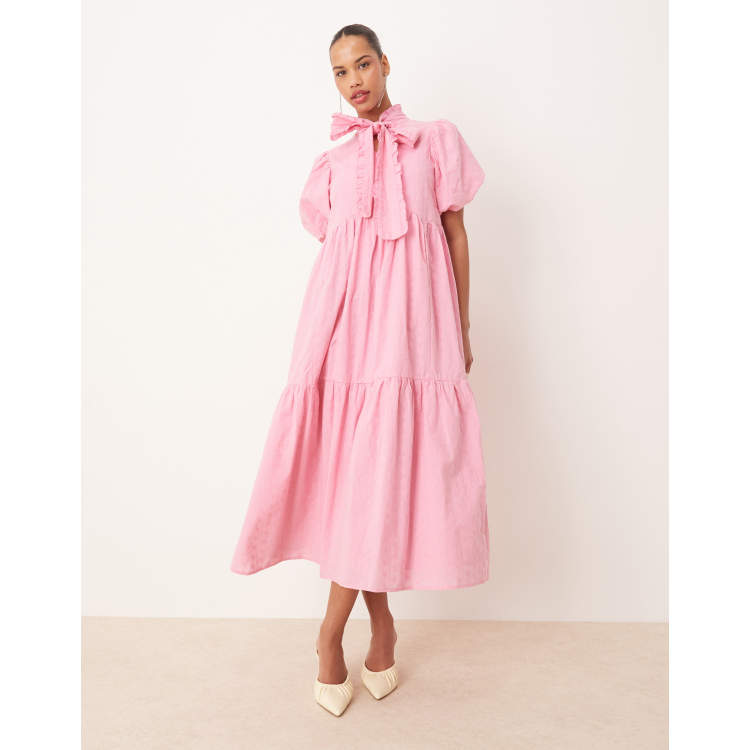 sister jane rose tiered dress 刺繍 Sister Jane Dream Rosette Trapeze Midaxi Dress in Pink | Lyst