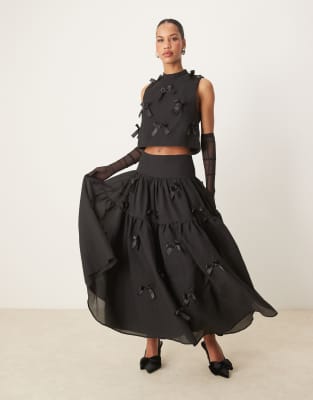 bow midi skirt in black - part of a set