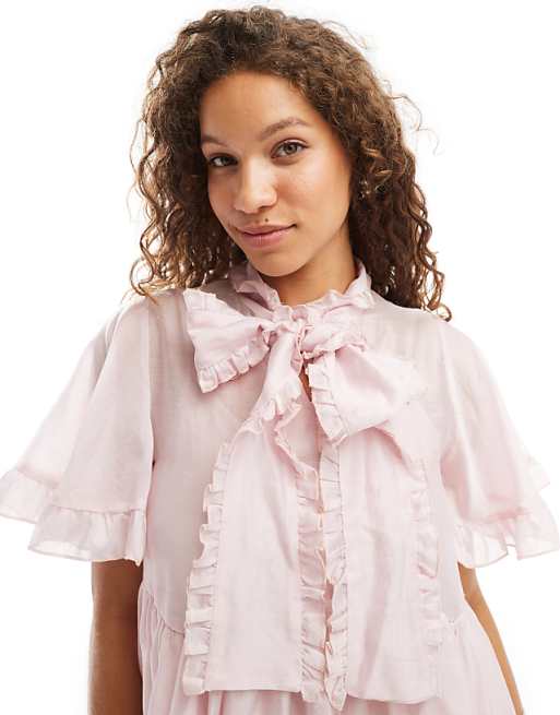Sister Jane bow ruffle mini dress in pink | ASOS Sister Jane bow ruffle mini dress in pink | ASOS