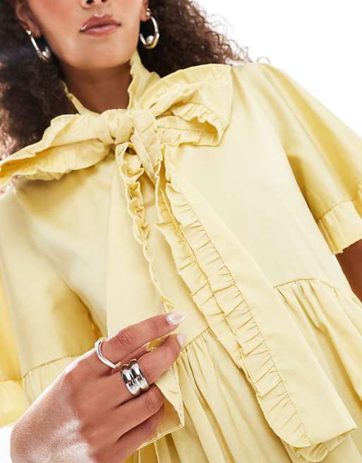 Sister Jane bow ruffle mini dress in yellow | ASOS Sister Jane bow ruffle mini dress in yellow | ASOS