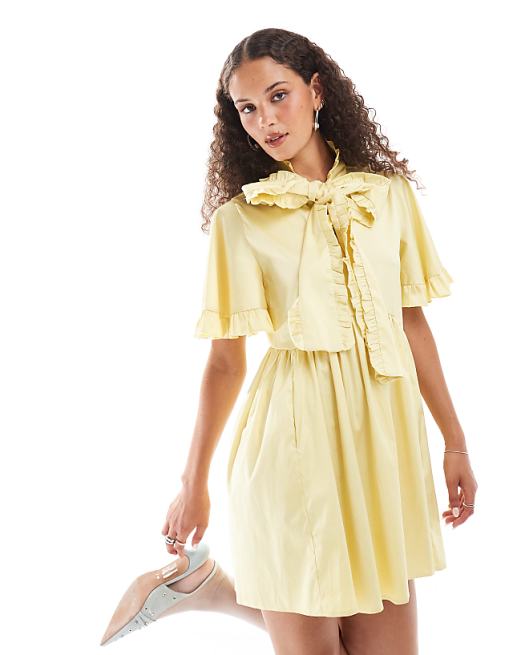 Sister Jane bow ruffle mini dress in yellow | ASOS Sister Jane bow ruffle mini dress in yellow | ASOS