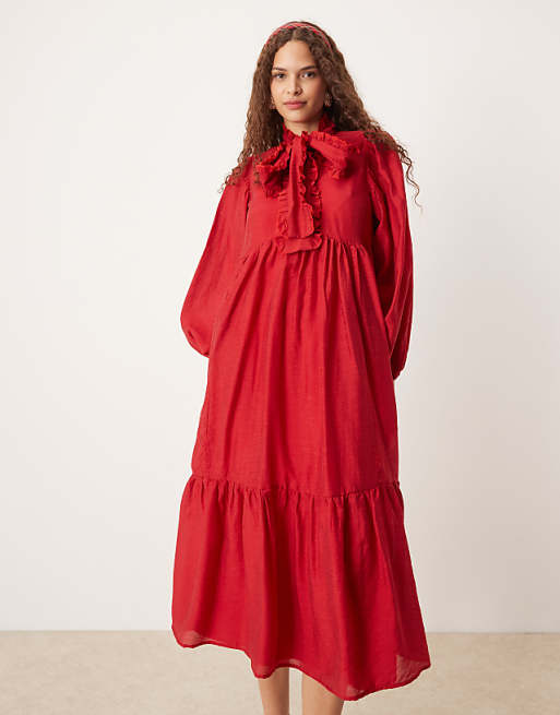 Sister Jane bow shirt midaxi dress in red | ASOS Sister Jane bow shirt midaxi dress in red | ASOS