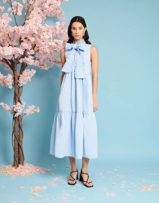 Sister Jane bow shirt midi dress in blue