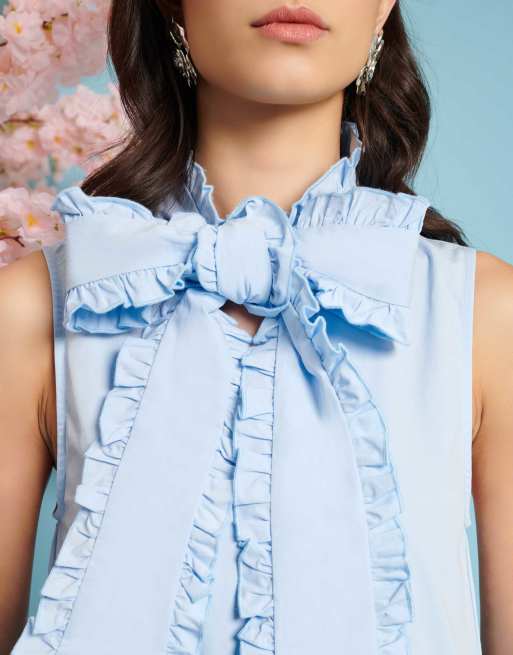 Sister Jane bow shirt midi dress in blue | ASOS
