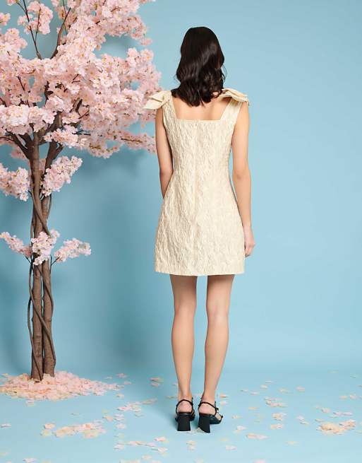 Sister Jane bow shoulder jacquard mini dress in lemon | ASOS Sister Jane bow shoulder jacquard mini dress in lemon | ASOS