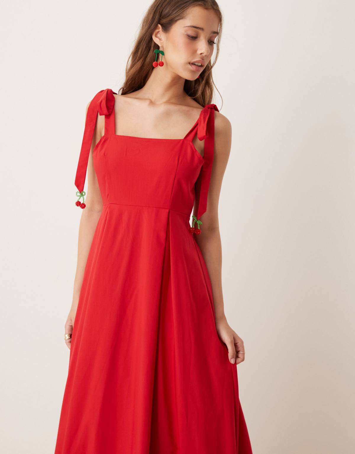 Sister Jane bow shoulder midaxi dress in red