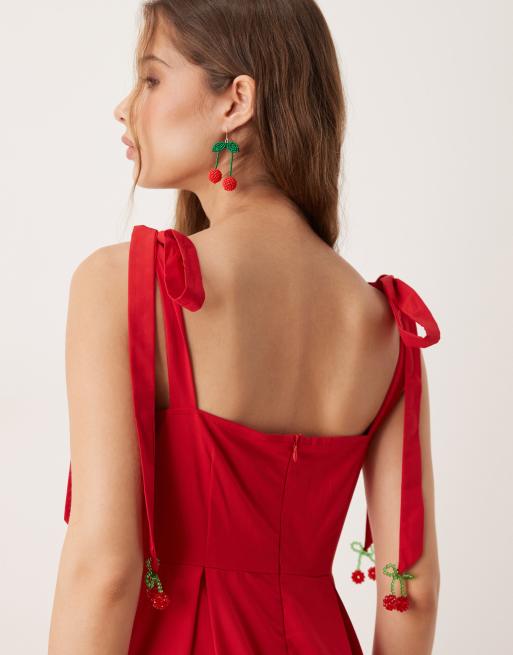 【sister jane】Debut Bow Midi Dress レッド リボンタイ ドレス Sister Jane bow midaxi cami dress in red | ASOS