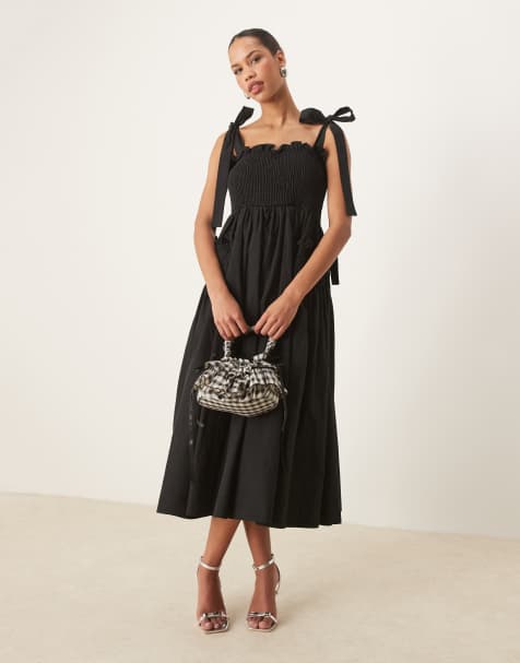 Sister Jane bow shoulder midi dress in black - view 1