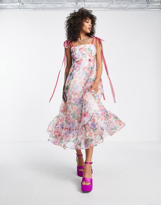 Sister Jane bow strap midi dress in printed floral mesh