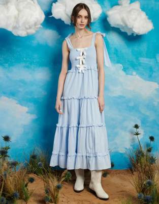 【Sister Jane】Birdie バーディー Bow リボン ミディ ドレス 青 Flutter Bow Midi Dress – Sister Jane