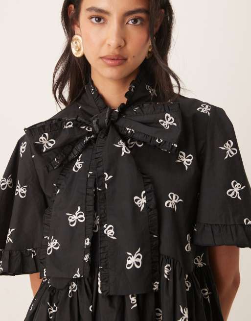 Sister Jane Breeze bow mini dress in black mono | ASOS