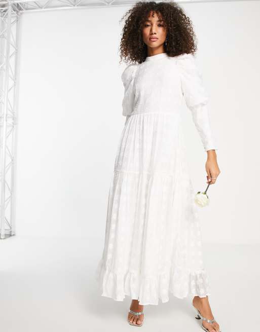 Sister Jane Bridal 80s puff sleeve backless lace maxi wedding dress in ivory