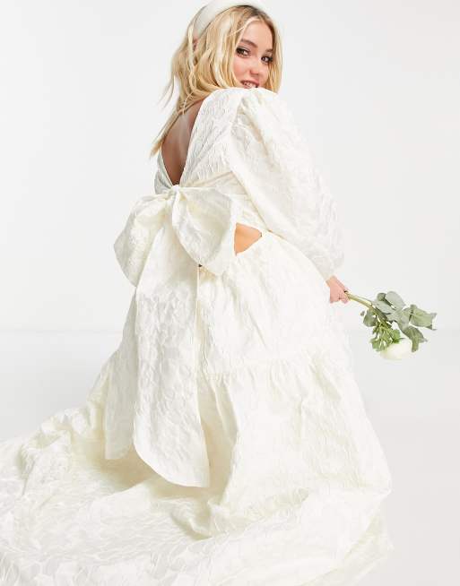 Sister Jane bridal maxi dress in floral jacquard with bow back, 2 of 4