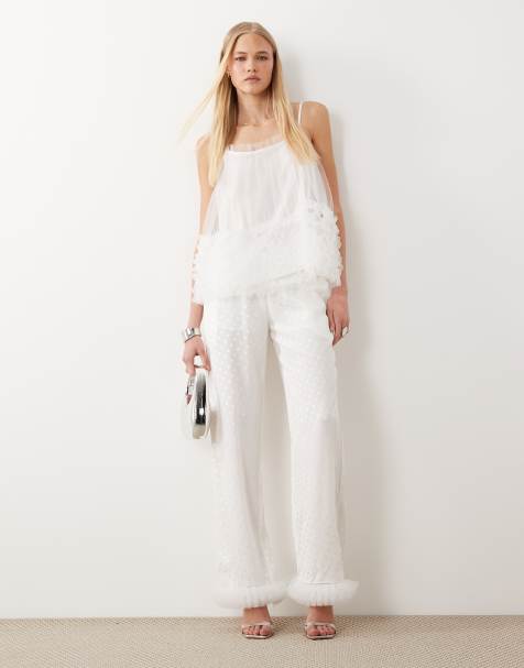 Sister Jane Bridal polka dot tulle trim pants in white (part of a set) - view 1