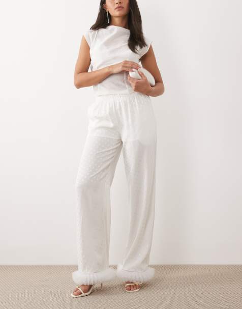 Sister Jane Bridal polka dot tulle trim trousers co-ord in white
