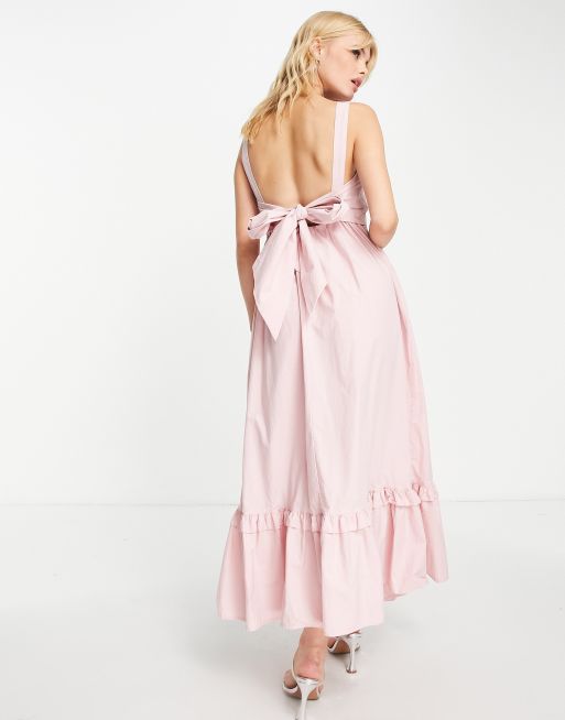 Sister Jane Bridesmaid bow back midi dress with tiered hem in baby pink |  ASOS