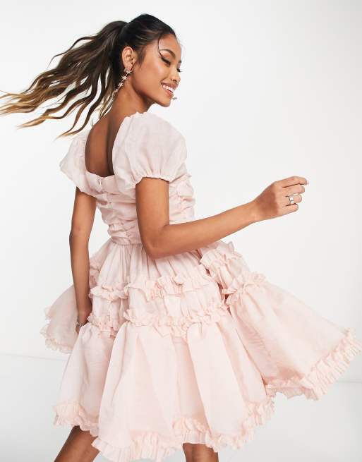 ワンピース dream sister jane parlour organza dress Dream Sister Jane tiered organza midi dress in pink | ASOS
