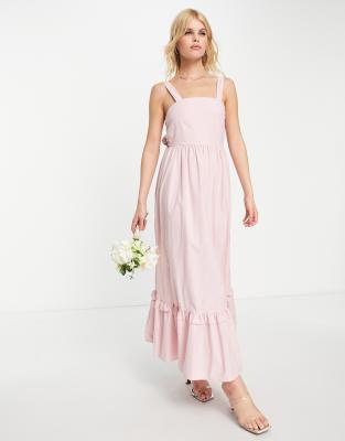 Sister Jane - Bridesmaid - Midikleid mit Schleife hinten und abgestuftem Saum in Babyrosa