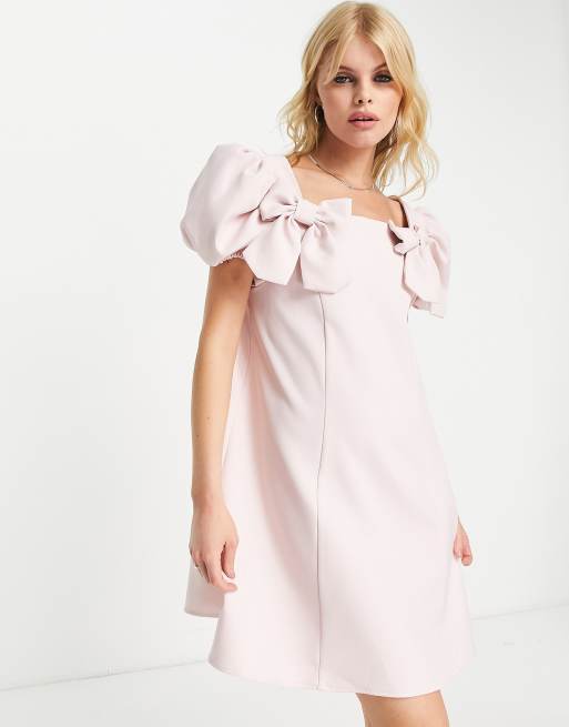 Sister Jane Bridesmaid short sleeve mini dress with bow details in pink