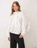 [sister jane] Sister Jane broderie trim pussybow shirt in white M WHITE