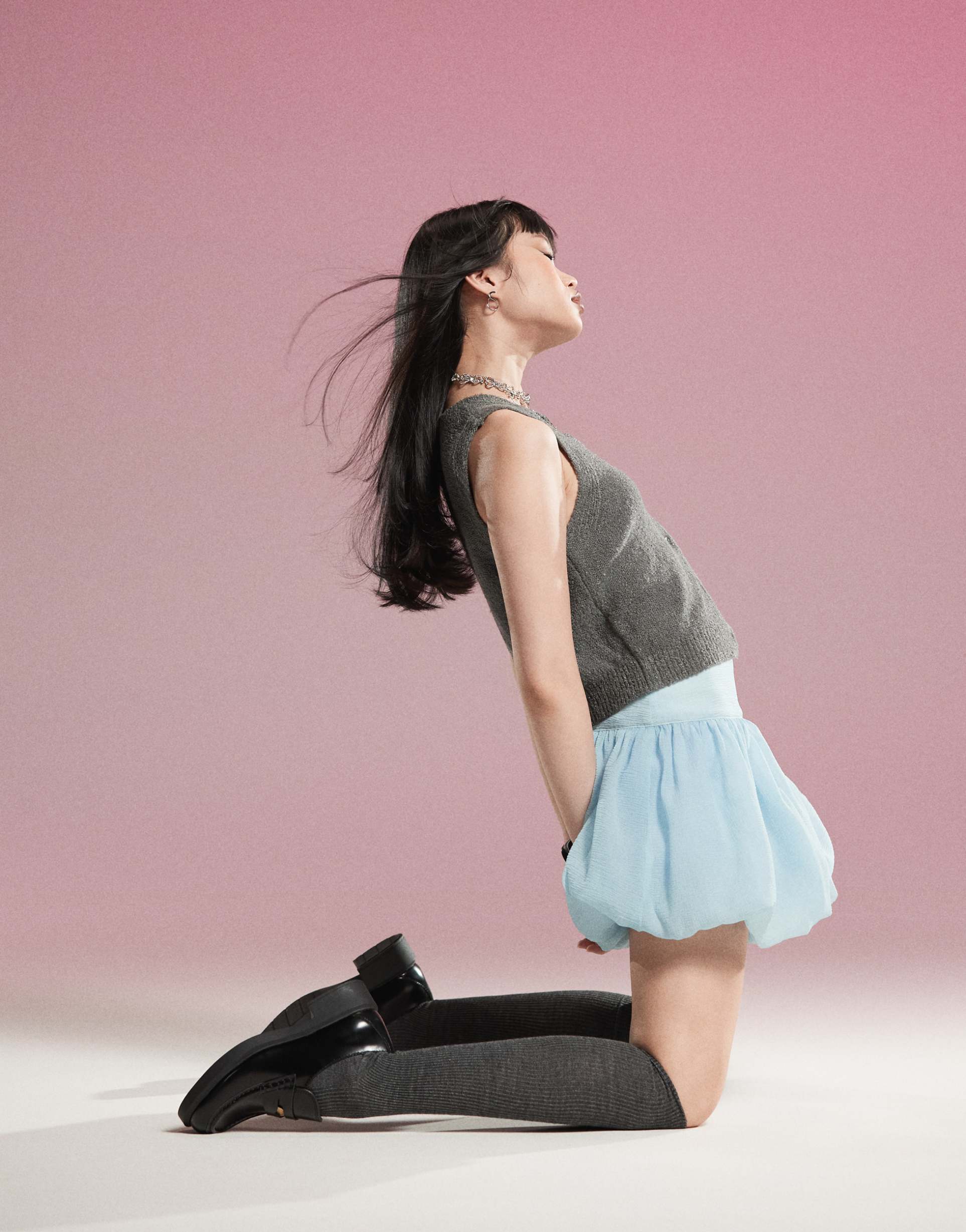 sister jane bubble hem mini skirt in light blue