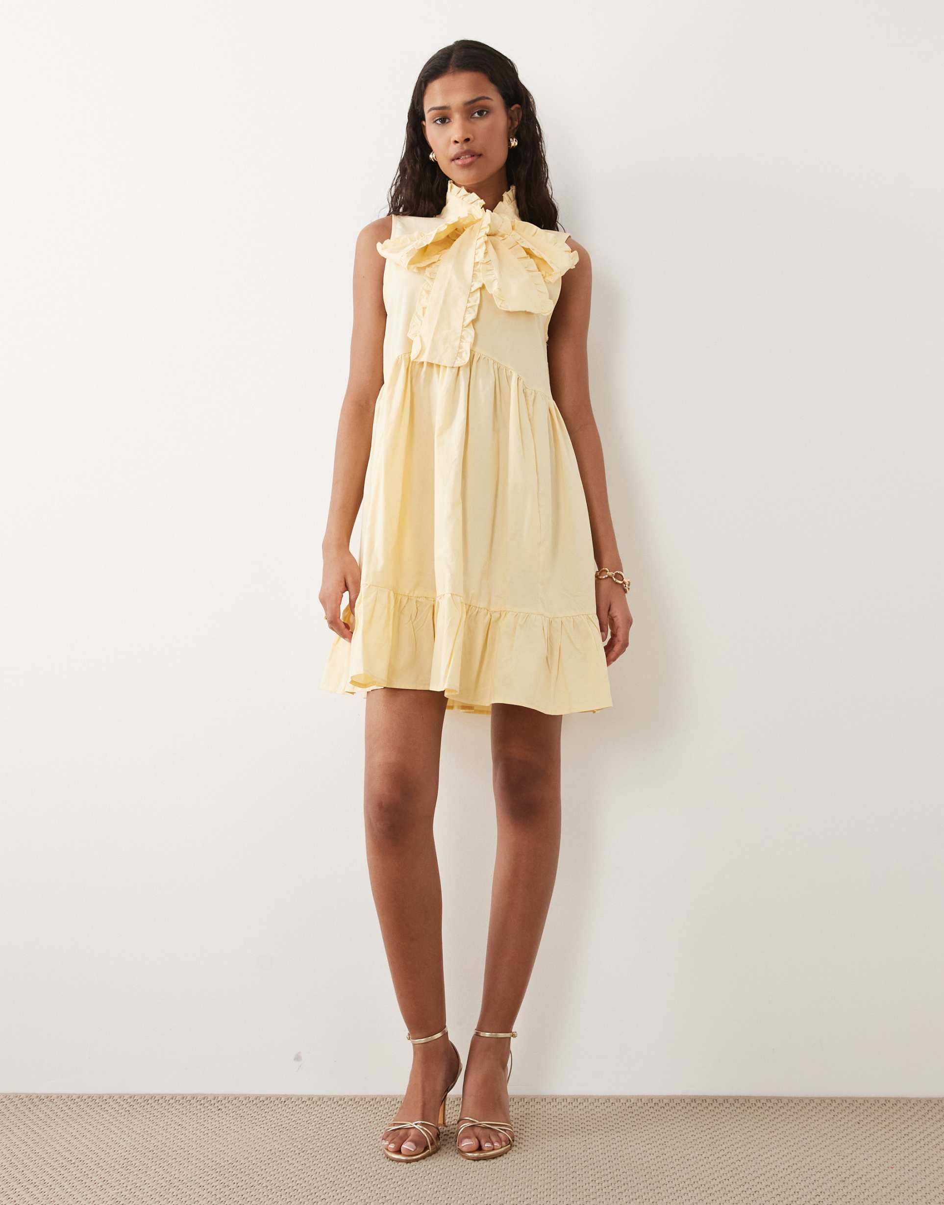 sister jane buttermilk cotton blend bow detail sleeveless mini dress in yellow