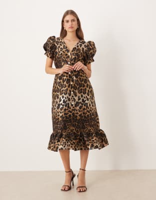 Sister Jane Button Front Jacquard Midi Dress In Brown