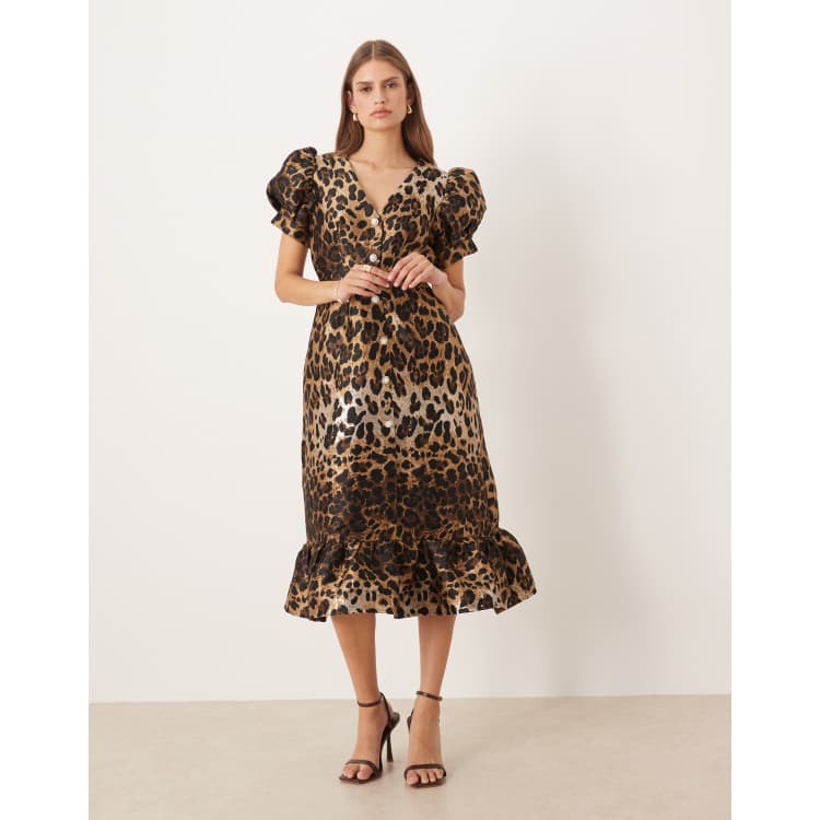 Sister Jane button front jacquard midi dress in leopard