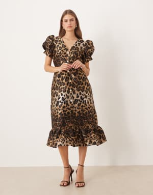 Sister Jane button front jacquard midi dress in leopard print
