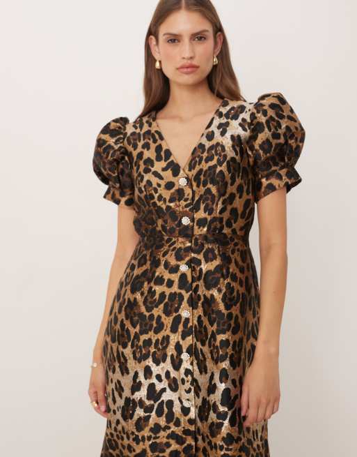 Sister Jane button front jacquard midi dress in leopard