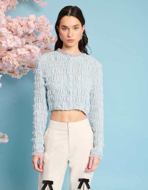 Sister Jane buttoned shirring top in dusty blue (part of a set)