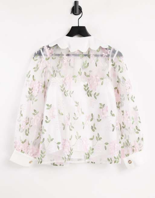 Sister Jane - Camicia bianca a fiori ricamata, 2 di 4