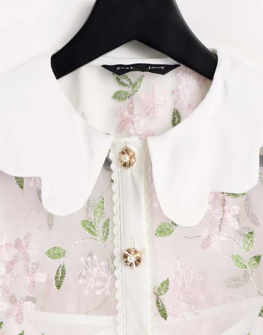 Sister Jane - Camicia bianca a fiori ricamata, 3 di 4