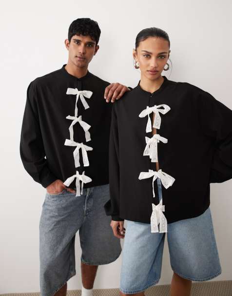 Sister Jane - Camicia unisex a maniche lunghe nera con fiocchi - view 1