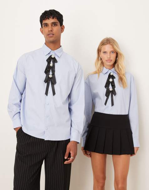 Sister Jane - Camicia unisex blu con triplo fiocco - view 1