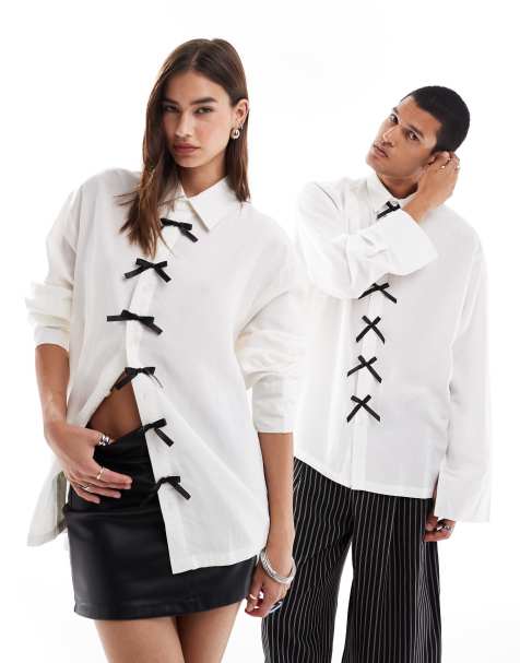 Sister Jane - Camicia unisex color avorio con fiocchi a contrasto - view 1