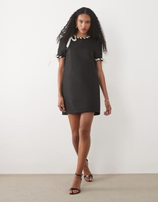 Sister Jane Camille jacquard short sleeve mini dress with ribbon