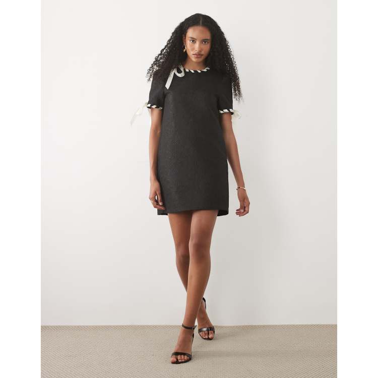Sister Jane Camille jacquard short sleeve mini dress with ribbon