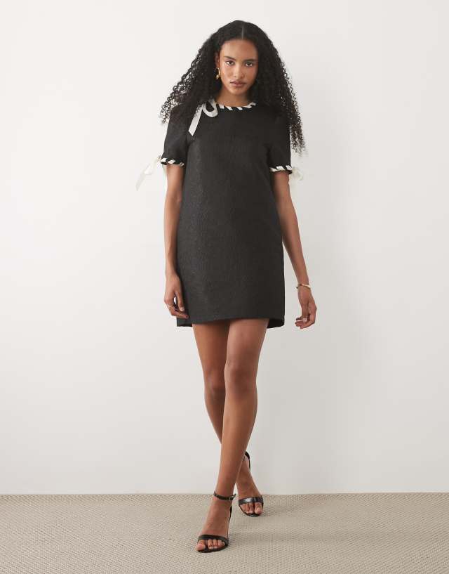 Sister Jane Camille jacquard short sleeve mini dress with ribbon