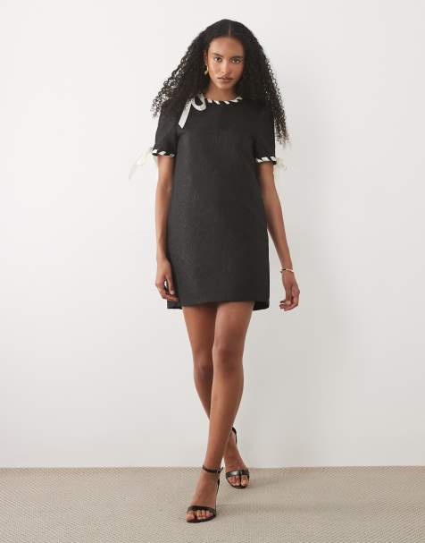 Sister Jane - Camille - Robe courte en jacquard avec manches courtes et ruban - Noir - view 1