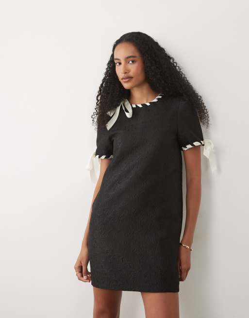 Sister Jane - Camille - Robe courte en jacquard avec manches courtes et ruban - Noir, 2 de 4