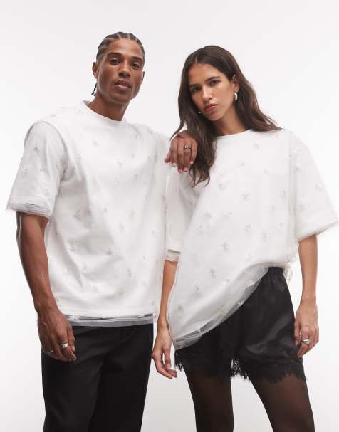 Sister Jane camiseta oversize unisex adornada de tul en blanco - view 1