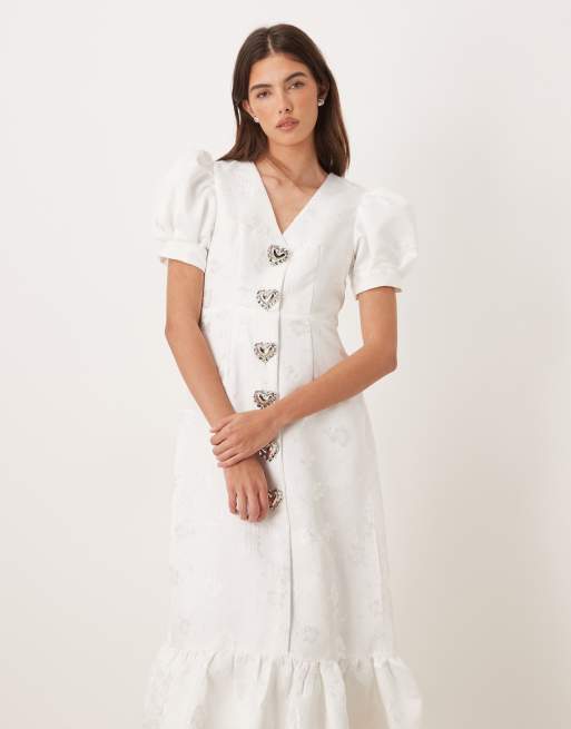 Sister Jane ミディスモック　アイボリー Sister Jane Carnival exclusive Bridal puff sleeve heart button up