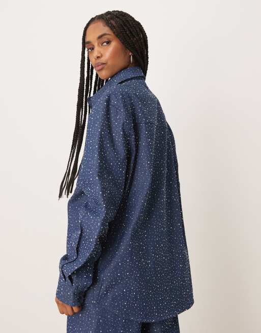 Sister Jane - Chemise d'ensemble unisexe en jean à strass - Bleu , 4 de 4