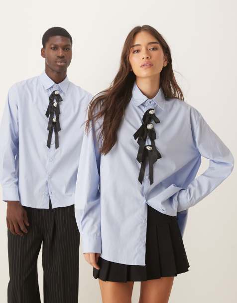 Sister Jane - Chemise unisexe avec trois nœuds - Bleu - view 1