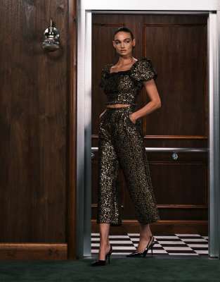 Sister Jane Cherie Jacquard Wide Leg Pants In Black
