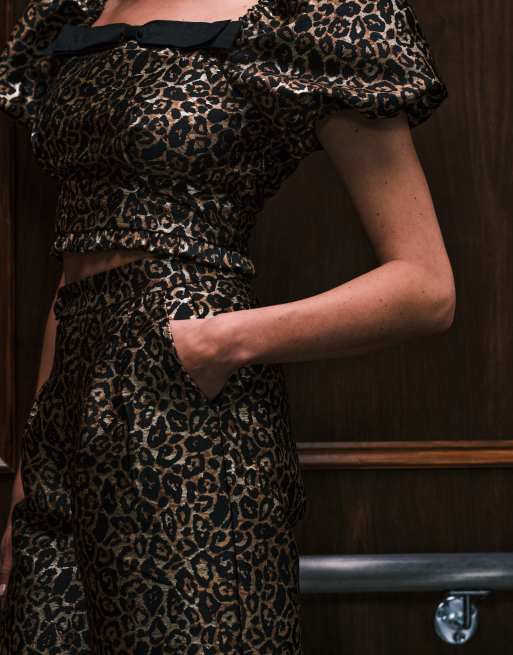 Sister Jane Cherie jacquard wide leg trouser co-ord in leopard print, 3 of 5