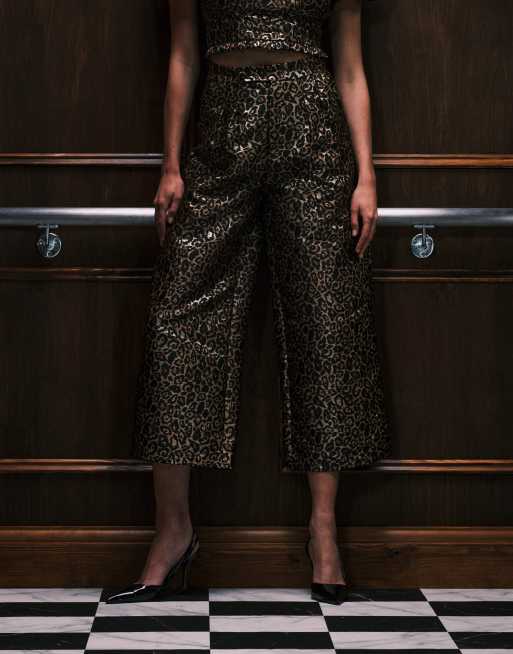 Sister Jane Cherie jacquard wide leg trouser co-ord in leopard print, 4 of 5