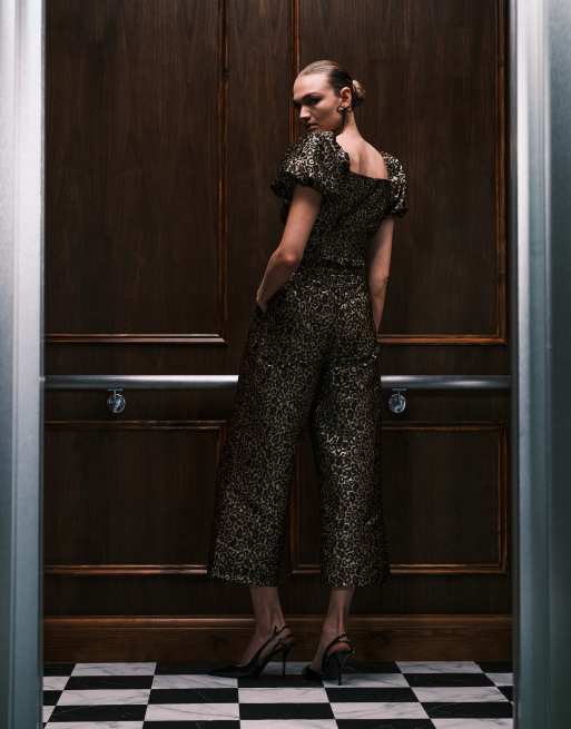 Sister Jane Cherie jacquard wide leg trouser co-ord in leopard print, 5 of 5